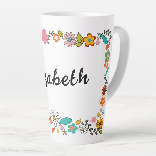 Gepersonaliseerde 70's bloem thema groot latte mok (Rechterhoek)