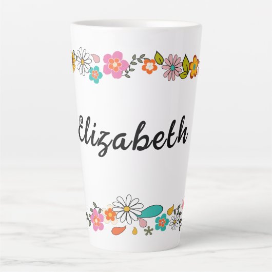 Gepersonaliseerde 70's bloem thema groot latte mok (Voorkant)