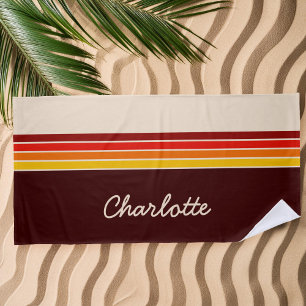 Gepersonaliseerde 70s Retro Stripes Monogram Strandlaken