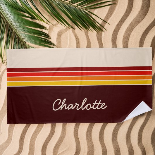 Gepersonaliseerde 70s Retro Stripes Monogram Strandlaken