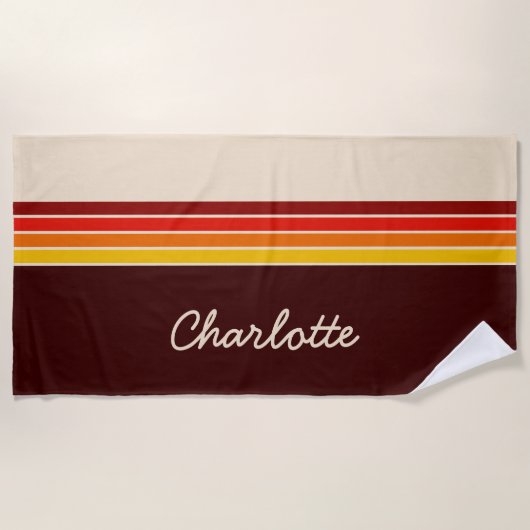 Gepersonaliseerde 70s  Retro Stripes Monogram Strandlaken (Voorkant)