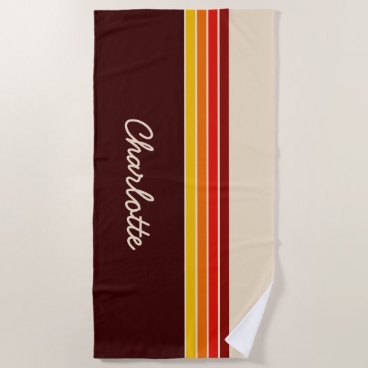 Gepersonaliseerde 70s  Retro Stripes Monogram Strandlaken (Voorkant)