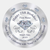 Gepersonaliseerde, 75e Verjaardag Stickers, voor g Ronde Sticker (Voorkant)