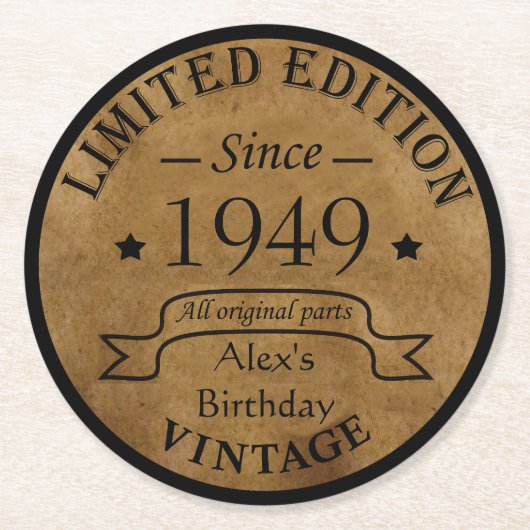 Gepersonaliseerde  75e verjaardagscadeaus ronde kartonnen onderzetter (Voorkant)
