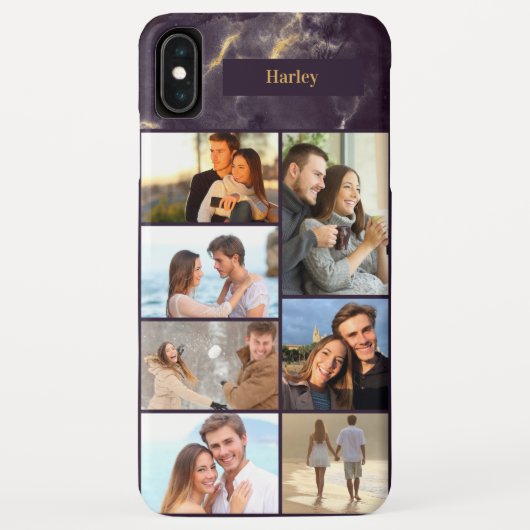 Gepersonaliseerde 7 Fotocollage op donker marmer Case-Mate iPhone Case (Achterkant)