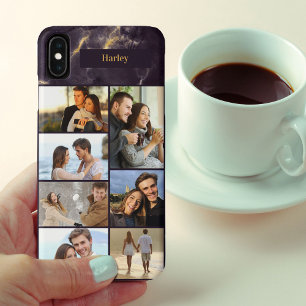 Gepersonaliseerde 7 Fotocollage op donker marmer Case-Mate iPhone Case