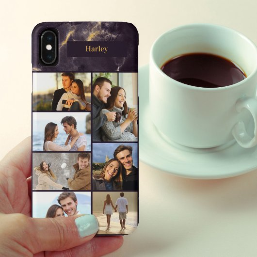 Gepersonaliseerde 7 Fotocollage op donker marmer Case-Mate iPhone Case