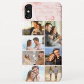 Gepersonaliseerde 7 fotocollage op roze marmer Case-Mate iPhone case (Achterkant)