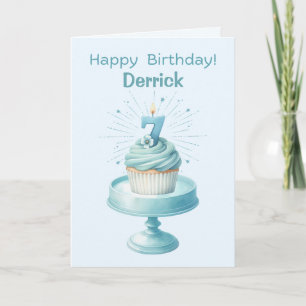 Gepersonaliseerde 7e Verjaardag Cupcake Kaart