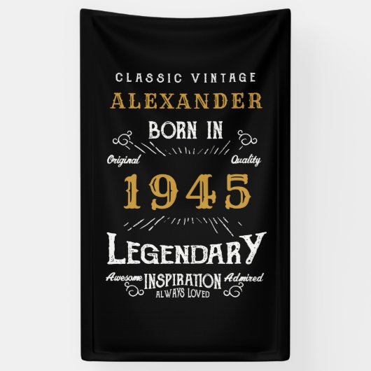 Gepersonaliseerde 80e Verjaardag Geboren 1945 Zwa Spandoek (Verticaal)