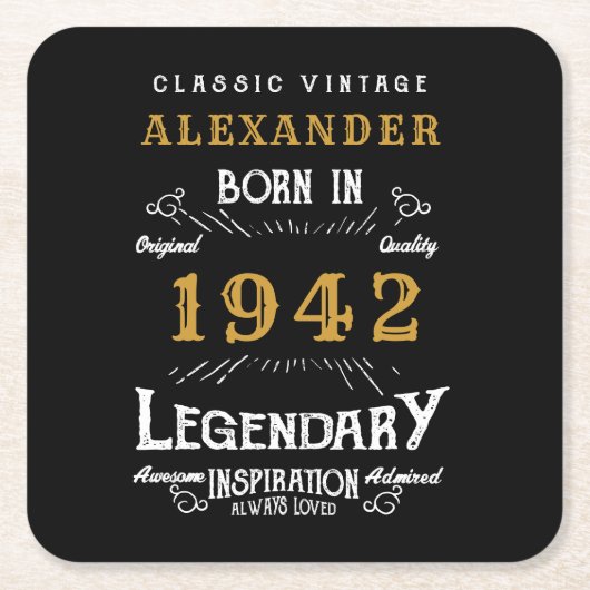 Gepersonaliseerde 80e verjaardag Geboren in 1942   Kartonnen Onderzetters (Voorkant)