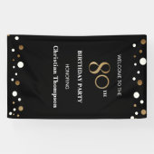 Gepersonaliseerde 80e verjaardag Gold en zwarte Co Spandoek (Horizontaal)
