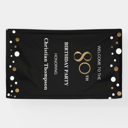 Gepersonaliseerde 80e verjaardag Gold en zwarte Co Spandoek (Horizontaal)