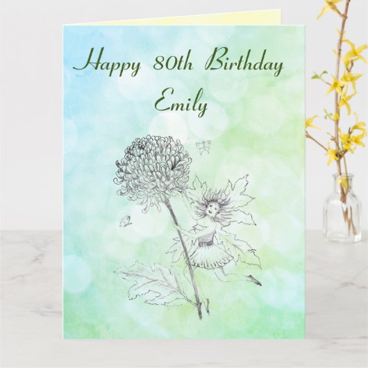 Gepersonaliseerde 80ste verjaardag kaart (Gele Bloem)