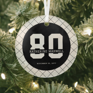 Gepersonaliseerde 80ste verjaardag Modern en Elega Glas Ornament