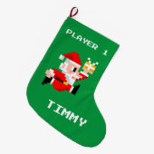 Gepersonaliseerde 8-bit Kerstman Kerstkous Grote Kerstsok (Voorkant (Hangend))