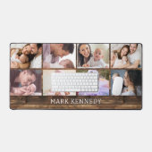 Gepersonaliseerde 8 foto collage rustiek hout bureaumat (Keyboard & Muis)