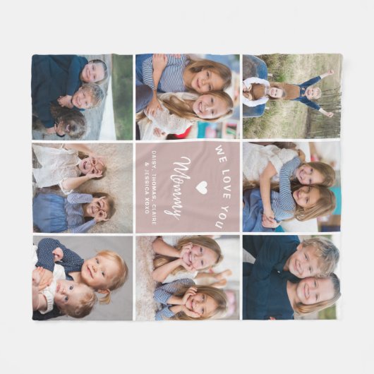 Gepersonaliseerde 8-foto Collage voor Mama Roze Fleece Deken (Voorkant (Horizontaal))