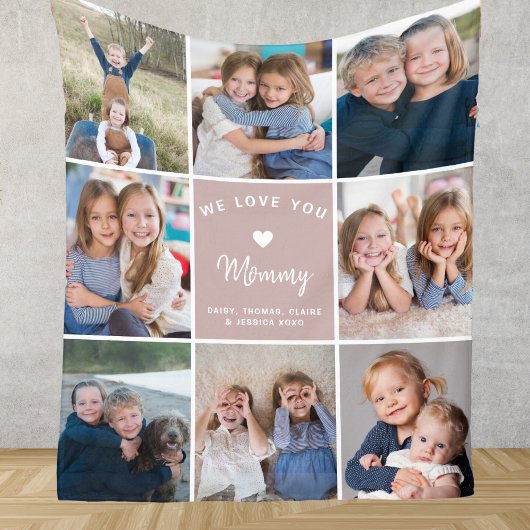 Gepersonaliseerde 8-foto Collage voor Mama Roze Fleece Deken