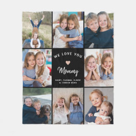 Gepersonaliseerde 8-foto Collage voor Mama Zwart Fleece Deken