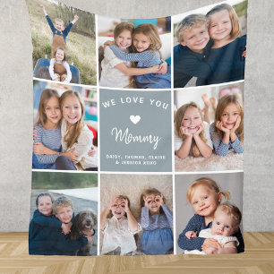 Gepersonaliseerde 8-foto Collage voor Mommy Blue Fleece Deken