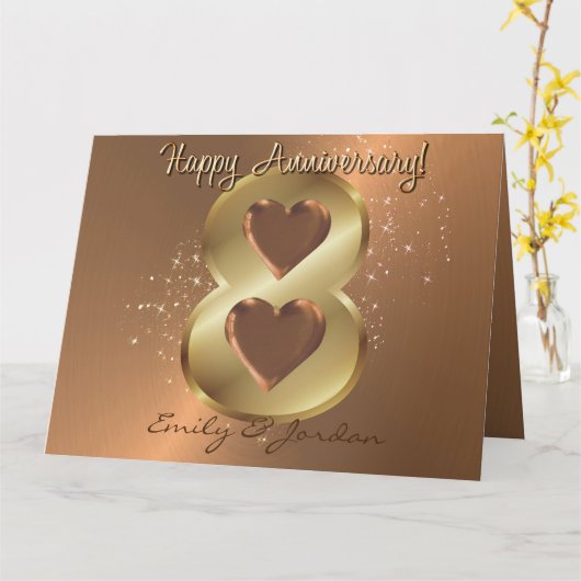 Gepersonaliseerde 8 jaar Bronzen bruiloft Jubileum Kaart (Gele Bloem)