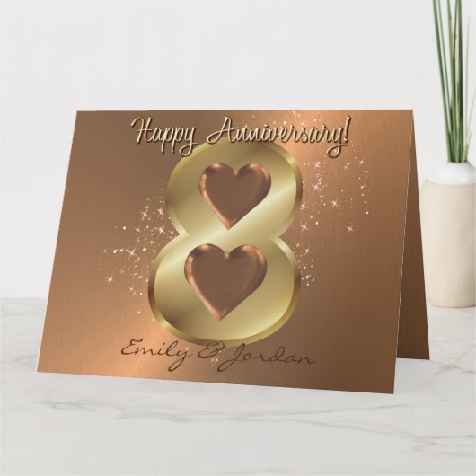 Gepersonaliseerde 8 jaar Bronzen bruiloft Jubileum Kaart (Voorkant)