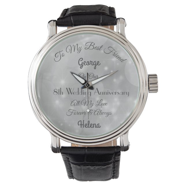 Gepersonaliseerde 8e bruiloft Jubileum horloge (Voorkant)
