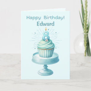 Gepersonaliseerde 8e Verjaardag Cupcake Kaart