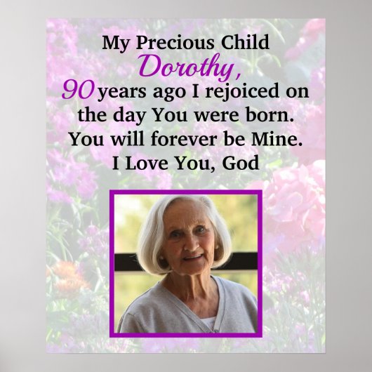 GEPERSONALISEERDE 90E BIRTHDAY FOTO PRAYER POSTER (Voorkant)