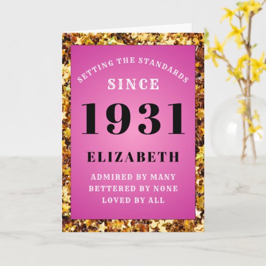 Gepersonaliseerde 90e Verjaardag 1931 Roze Goud Ch Kaart (Gele Bloem)