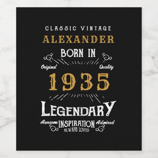 Gepersonaliseerde 90e Verjaardag Geboren 1935 Zwa Wijn Etiket (Enkel label)