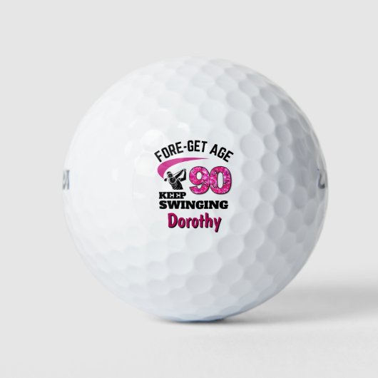 Gepersonaliseerde 90e verjaardag – Pink Fore-get L Golfballen (Voorkant)