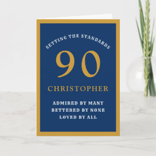 Gepersonaliseerde 90e verjaardag vader blauw goud kaart