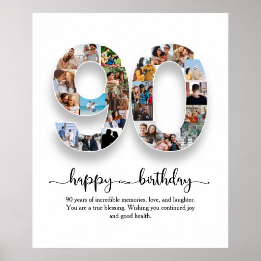 Gepersonaliseerde 90ste Verjaardag Collage Poster (Voorkant)