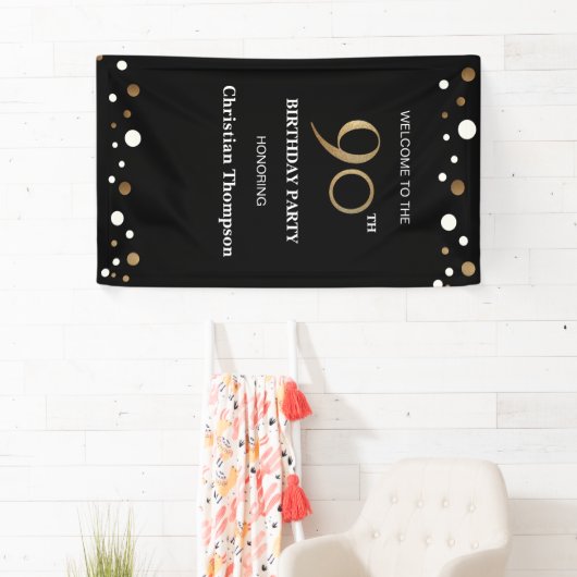 Gepersonaliseerde 90ste verjaardag Gouden confetti Spandoek (Insitu)