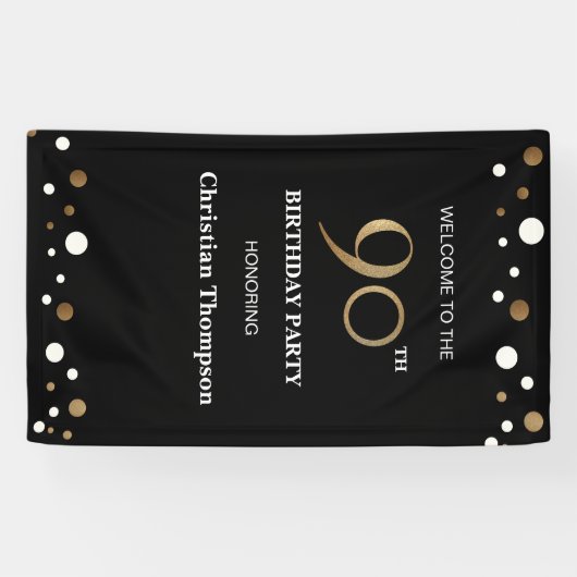 Gepersonaliseerde 90ste verjaardag Gouden confetti Spandoek (Horizontaal)
