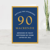 Gepersonaliseerde 90ste verjaardag vader blauw gou kaart (Voorkant)