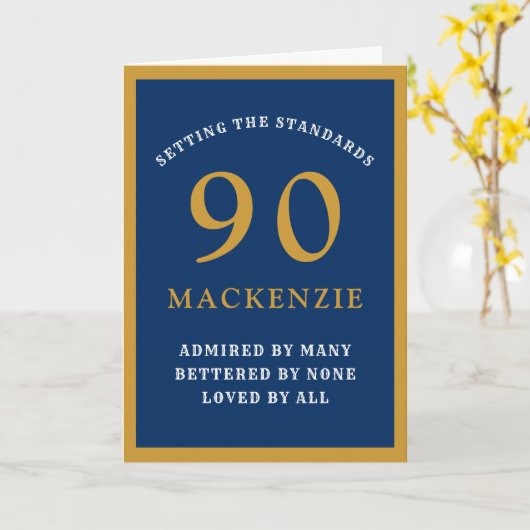Gepersonaliseerde 90ste verjaardag vader blauw gou kaart (Gele Bloem)