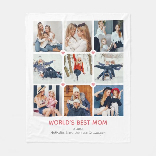 Gepersonaliseerde 9-foto 's Werelds beste moeder' Fleece Deken (Voorkant)