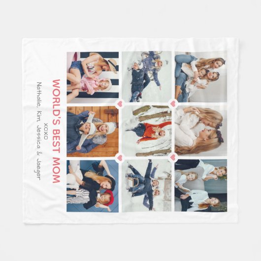 Gepersonaliseerde 9-foto 's Werelds beste moeder' Fleece Deken (Voorkant (Horizontaal))