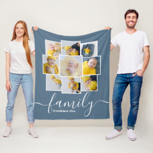 Gepersonaliseerde 9 fotocollage familie opgericht fleece deken
