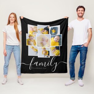 Gepersonaliseerde 9 fotocollage familie opgericht fleece deken