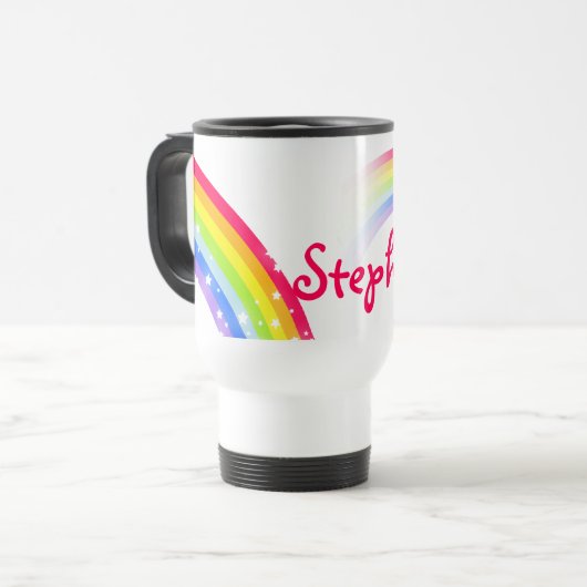Gepersonaliseerde 9 letter naam regenboog reisclub reisbeker (Voorkant links)