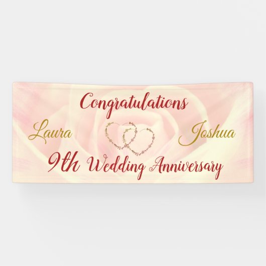 Gepersonaliseerde 9de Bruiloft Jubileum Banner (Horizontaal)
