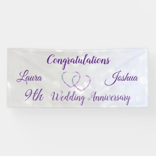 Gepersonaliseerde 9de Bruiloft Jubileum Banner (Horizontaal)