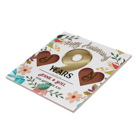 Gepersonaliseerde 9e Jubileum Gift Tegeltje (Zijkant)