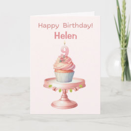 Gepersonaliseerde 9e Verjaardag Cupcake Kaart