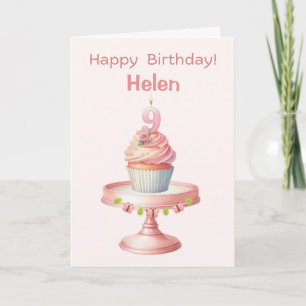 Gepersonaliseerde 9e Verjaardag Cupcake Kaart
