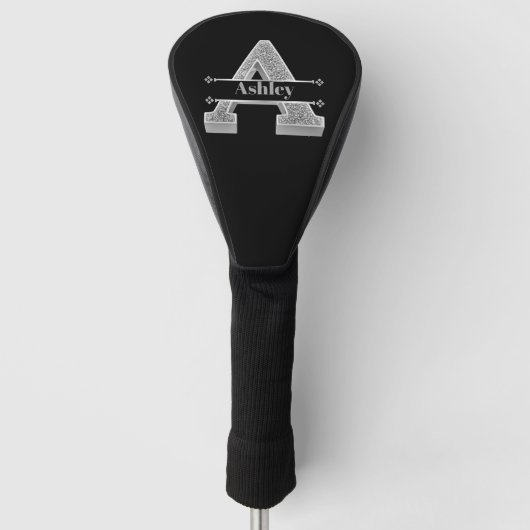 Gepersonaliseerde A Initiaal Silver Monogram Jouw Golfheadcover (Voorkant)